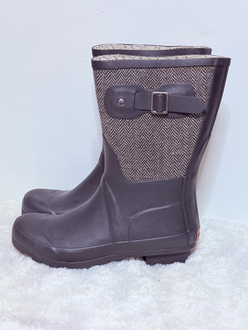 Chooka Classic Mid Calf Racer Herringbone Black Rain Boots, Size 6